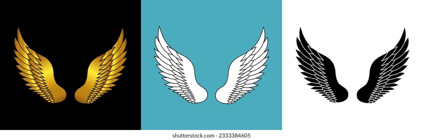 Hand drawn bird or angel wings with different style and color design