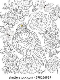 hand drawn bird coloring page