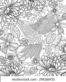 hand drawn bird coloring page