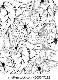 hand drawn bird coloring page