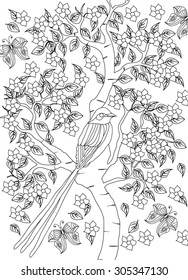 hand drawn bird coloring page