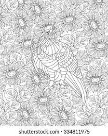 hand drawn bird coloring page