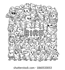 Hand drawn bird doodle with letter vector illustration