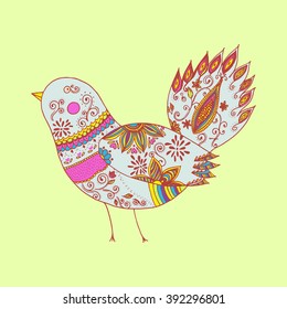 Hand drawn bird in doodle style. 