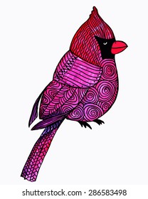 Hand Drawn Bird, Doodles Watercolor Sketch, Vector Illustration. isolated