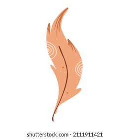 Hand drawn bird feather isolated on a white background. Doodle, illustration in a simple flat style. It can be used for decoration of textile, paper and other surfaces.