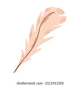 Hand drawn bird feather isolated on a white background. Doodle, illustration in a simple flat style. It can be used for decoration of textile, paper and other surfaces.