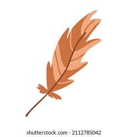 Hand drawn bird feather isolated on a white background. Doodle, illustration in a simple flat style. It can be used for decoration of textile, paper and other surfaces.
