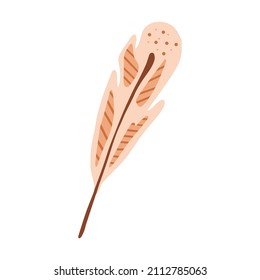 Hand drawn bird feather isolated on a white background. Doodle, illustration in a simple flat style. It can be used for decoration of textile, paper and other surfaces.