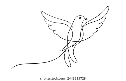 Hand drawn bird flying one line continuous line art vector illustration on white background.