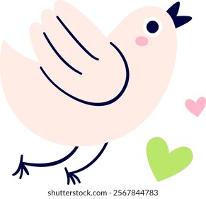 Hand Drawn Bird With Hearts Vector Illustration