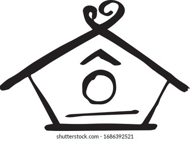 Hand drawn bird house without background.