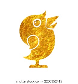 Hand drawn Bird icon in gold foil texture vector illustration