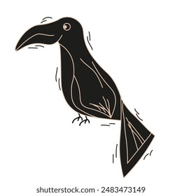 Hand Drawn Bird isolated white background. Cordel Linocut style Toucan. Simple engraving vector Bird can used t-shirt print, card cover design. Editable stroke.	