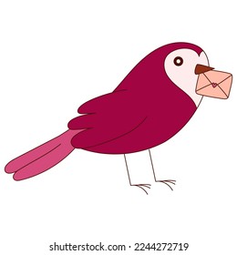 Hand drawn bird with love letter for Valentine day. Design elements for posters, greeting cards, banners and invitations.