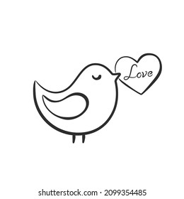 hand drawn bird with love message. valentines and love symbol. sketchy vector element for valentine's day design