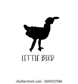 Hand drawn bird silhouette. Grunge ink minimalism style print. Vector illustration.