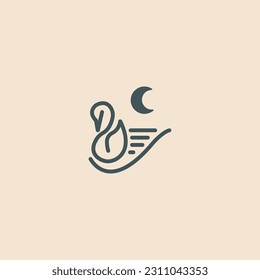 Hand Drawn Bird Swan Line Logo Vector Flat Sign for Branding, Print, Packaging, Stickers, Cards, Tattoo.