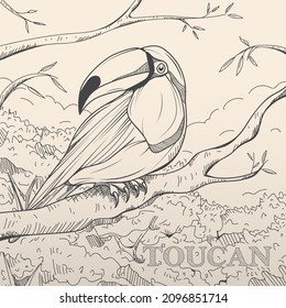 Handgezeichneter Vogel und Baumzweig