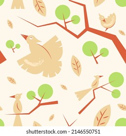 Hand Drawn Birds Seamless Pattern - Suitable for design asset, wallpaper, background, fabric, and wrapping paper