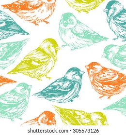 Hand drawn birds seamless pattern. Vector illustration