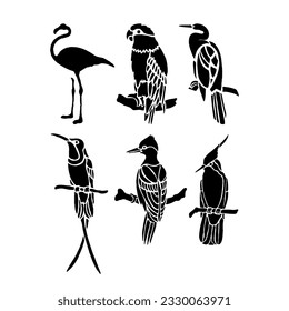 Hand drawn Birds silhouette set illustration.