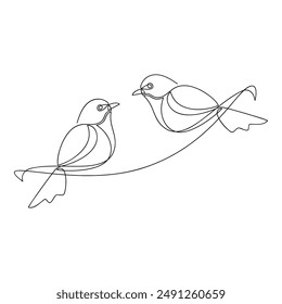 Hand drawn birds vector. One line continuous drawing. Cartoon linear illustration, minimal icon, abstract print, banner, card, poster, brochure, doodle, sign, outline symbol, sketch, silhouette.