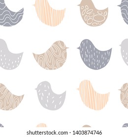 Hand drawn birds.  Vector  seamless pattern