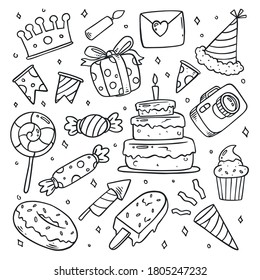 hand drawn birth day doodles collection
