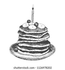 Hand drawn birth day pancake.