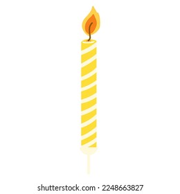 Hand drawn birthday cake candle with burning flame. Vector design element in cartoon flat style