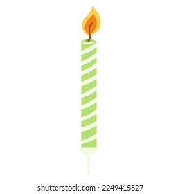 Hand drawn birthday cake candle with burning flame. Vector design element in cartoon flat style