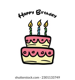 Hand Drawn Birthday Cake, Happy Birthday Vector Illustration