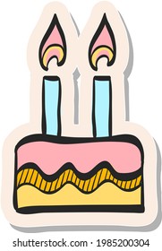 Hand drawn Birthday cake icon in sticker style vector illustration