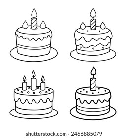 Hand drawn birthday cake outline illustration coloring book page for kids