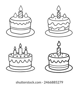 Hand drawn birthday cake outline illustration coloring book page for kids