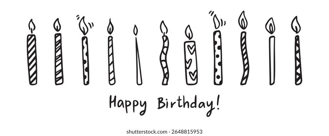 Hand drawn birthday candle set simple line art celebration design. Vector illustration