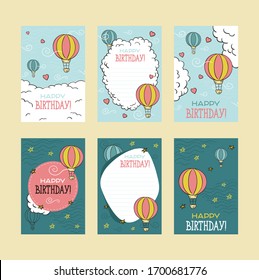 hand drawn birthday card with balloons	
