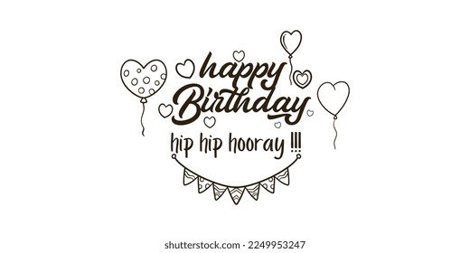 Hand drawn birthday card doodle set drawing isolated on white background.