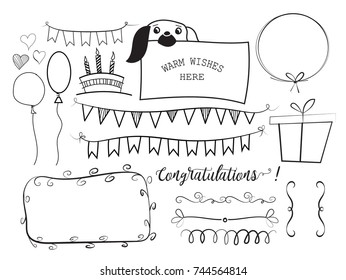 hand drawn birthday cards elements. vector design elements