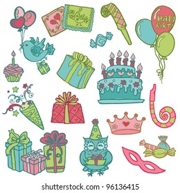 Hand drawn Birthday Celebration Design Elements - for Scrapbook, Invitation in vector