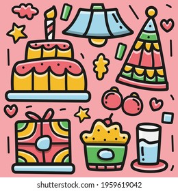 hand drawn birthday doodle cartoon design