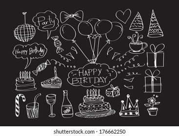 Hand drawn Birthday doodles Vector illustration