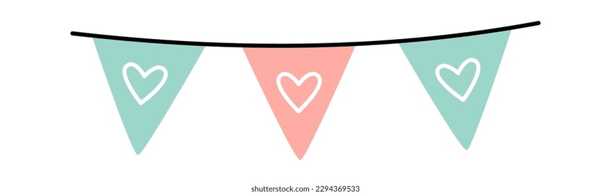 Hand drawn birthday flags Party decor design element. Vector illustration