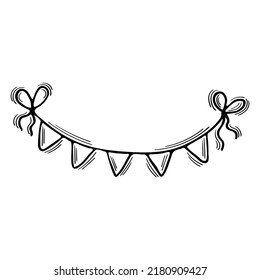 Hand drawn birthday garland and flags. Wedding, party. Sketch style. Holiday decoration. Vector illustration