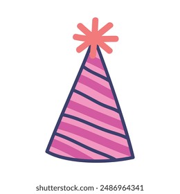 Hand drawn birthday hat cute illustration on white.