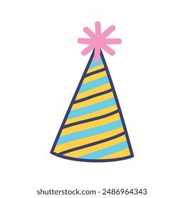Hand drawn birthday hat cute illustration on white.