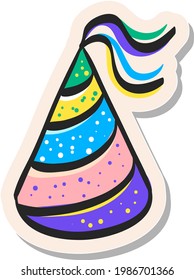 Icono de sombrero de cumpleaños dibujado a mano en ilustración vectorial de estilo de pegatina