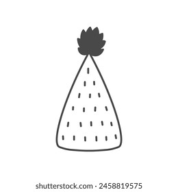 Hand drawn birthday hat symbol. Black line party accessory. Funny paper head wear icon with polka dot texture. Vector illustration for congratulation surprise card