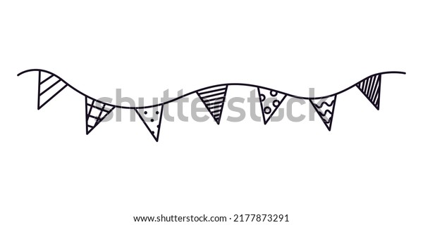 Hand drawn birthday or holiday flags for
decoration. Black line doodle party garland. Vector illustration of
carnival or festival bunting. Bullet journal divider elements for
diary or notebook